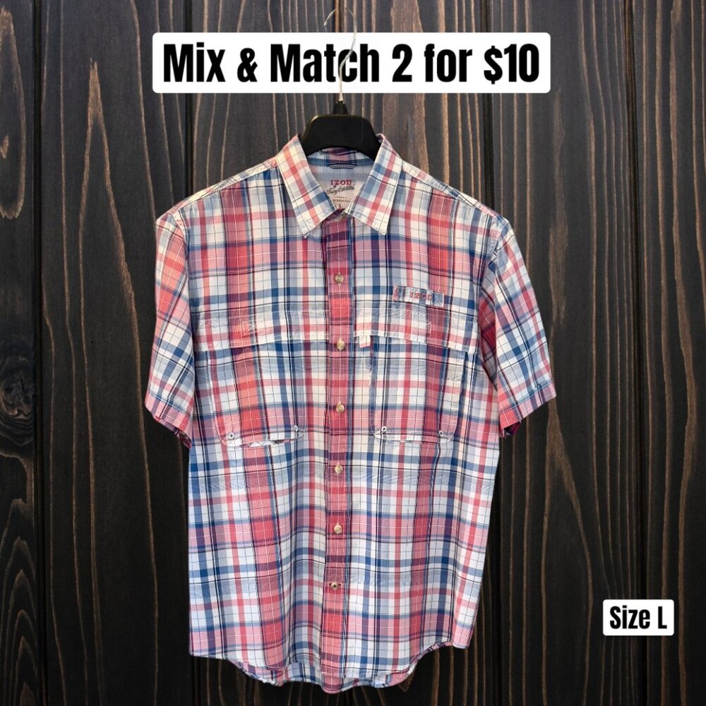 IZOD Men's Surf Caster Cooling Sports Fishing Short Sleeve Button Down Shirt